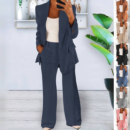 Women’s Lapel Blazer Jacket & Slim Fit Trousers Suit
