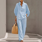 Women’s Loose Short Sleeve Top & Straight Leg Trousers