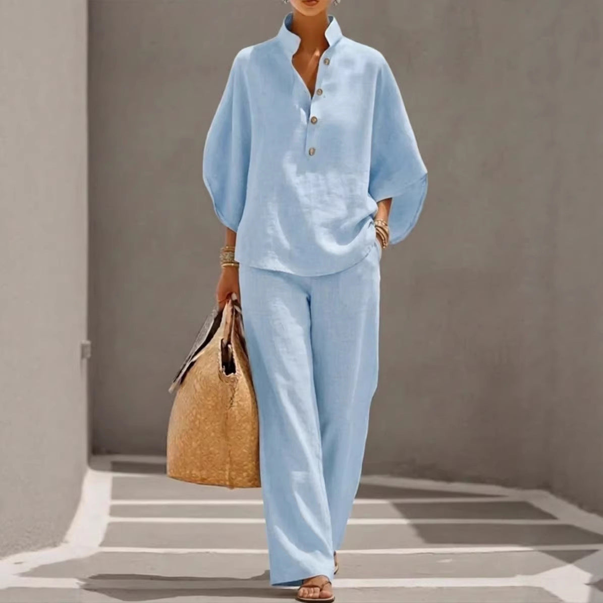 Women’s Loose Short Sleeve Top & Straight Leg Trousers