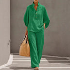 Women’s Loose Short Sleeve Top & Straight Leg Trousers