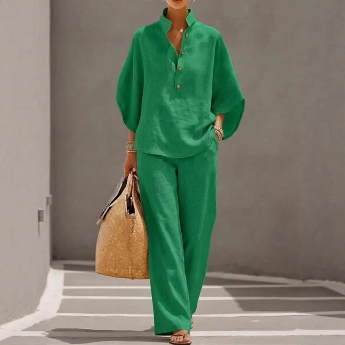 Women’s Loose Short Sleeve Top & Straight Leg Trousers