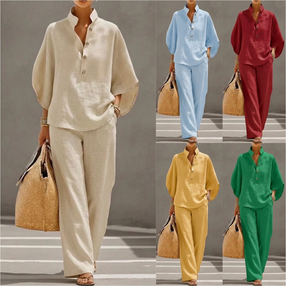Women’s Loose Short Sleeve Top & Straight Leg Trousers
