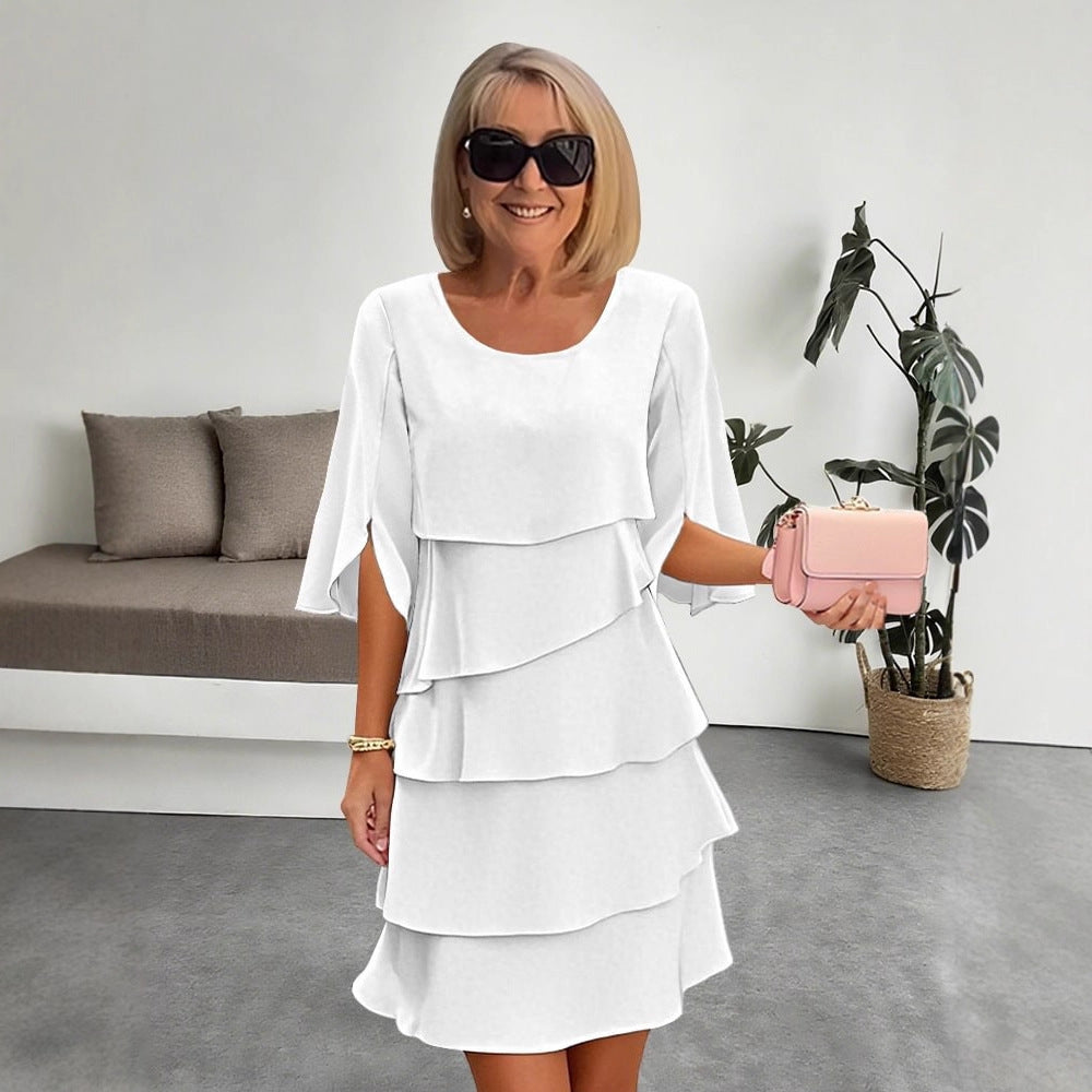 Women's Round Neck Layered Ruffle Dress