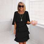 Women's Round Neck Layered Ruffle Dress