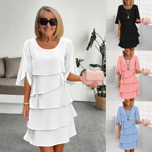 Women's Round Neck Layered Ruffle Dress