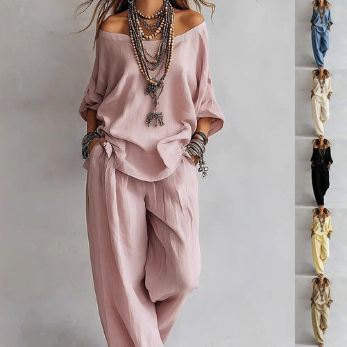 Women's Off Shoulder Top and Wide Leg Pants Set