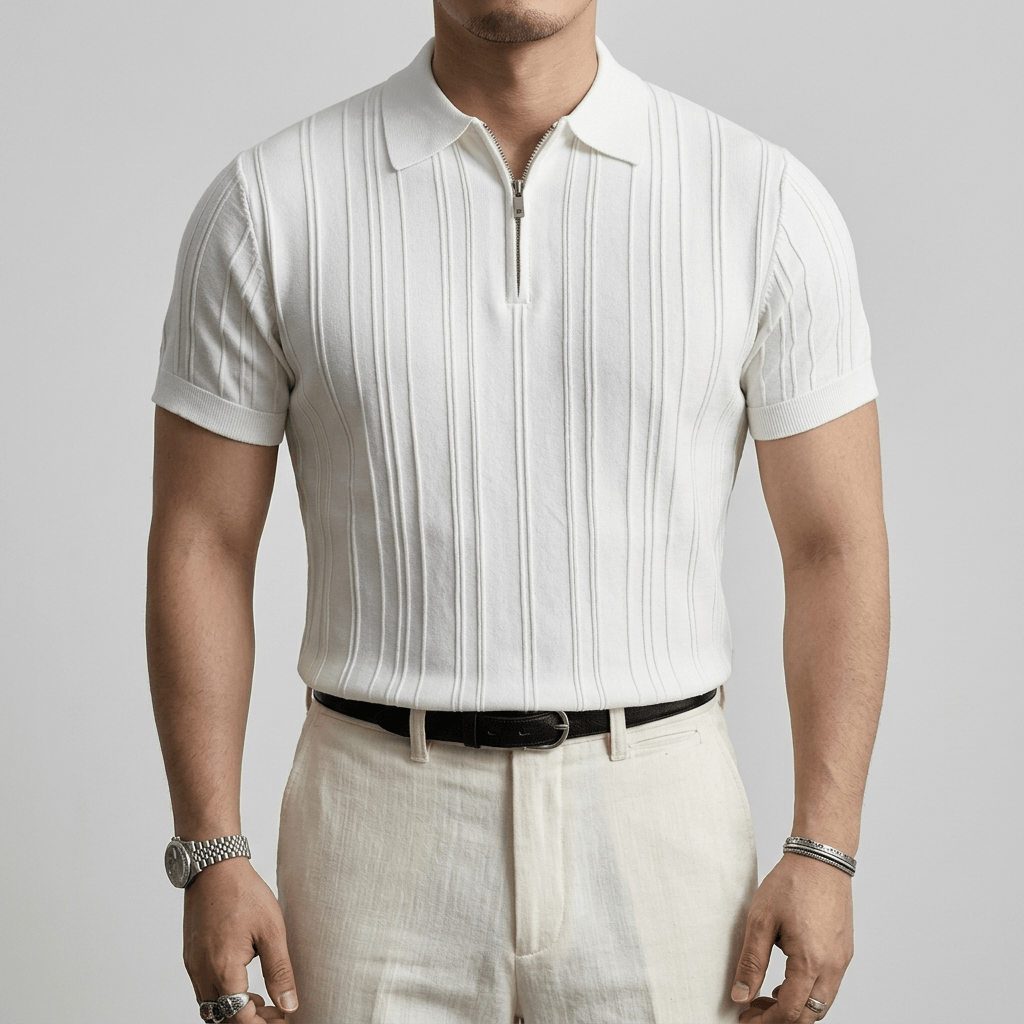 Maqiato | Sculpted rib quarter-zip polo shirt