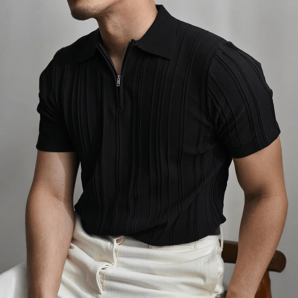 Maqiato | Sculpted rib quarter-zip polo shirt