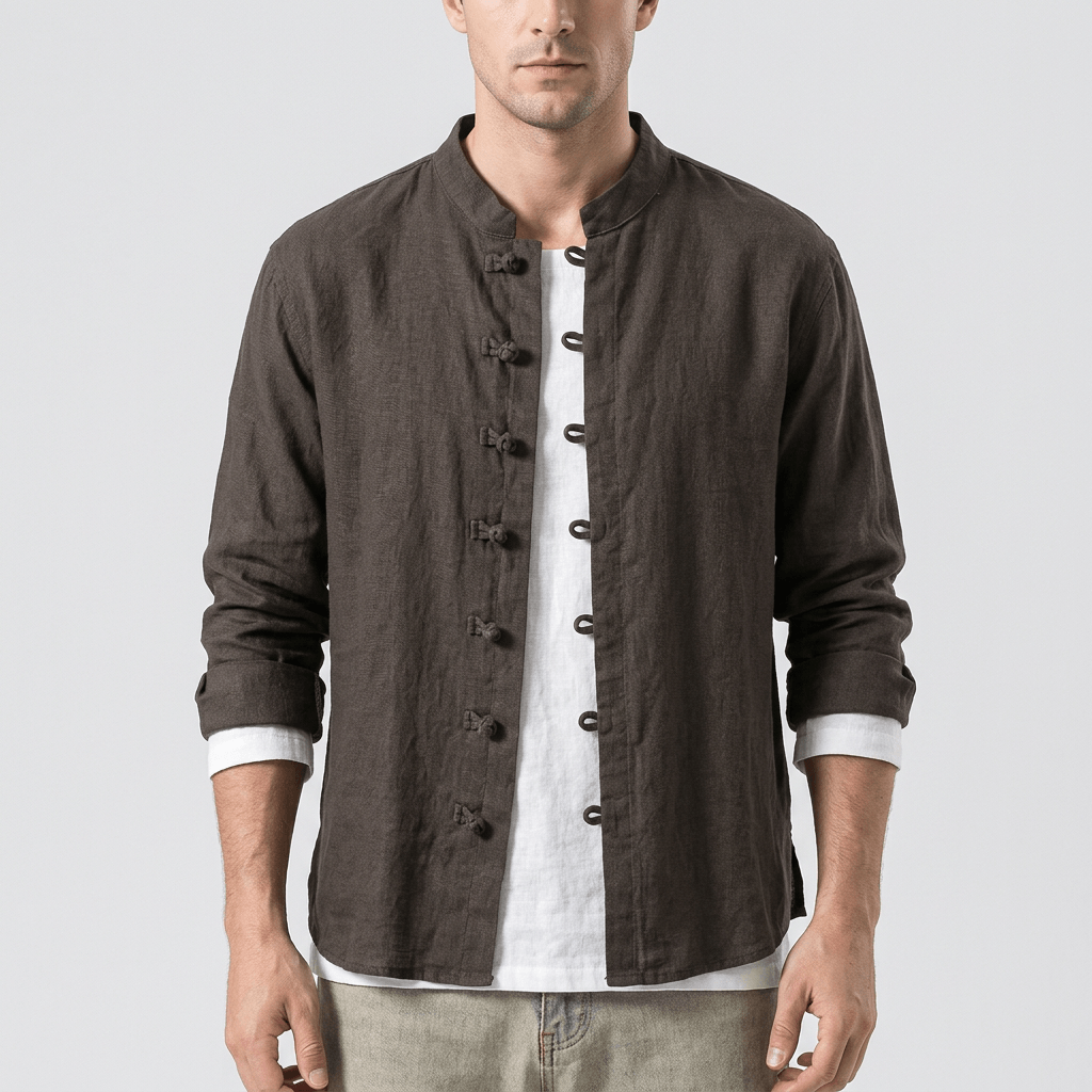 Maqiato | Lightweight ramie loose shirt with mandarin collar