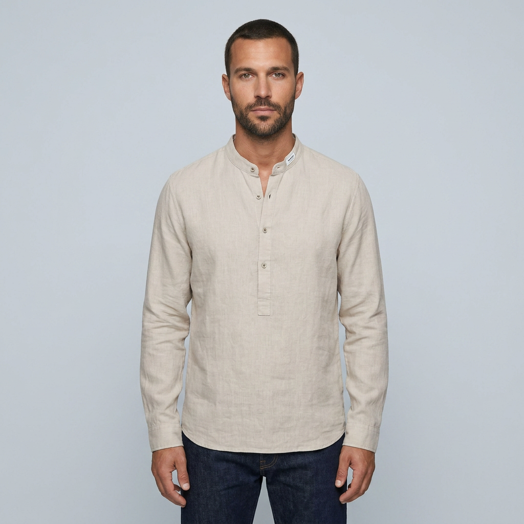 Maqiato | Men's Relaxed Linen Collarless Shirt