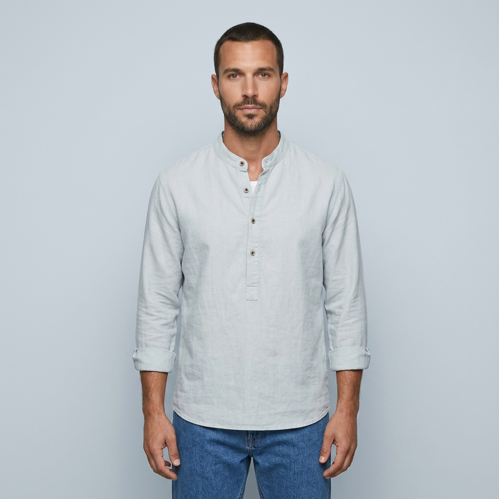 Maqiato | Men's Relaxed Linen Collarless Shirt