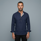 Maqiato | Men's Relaxed Linen Collarless Shirt