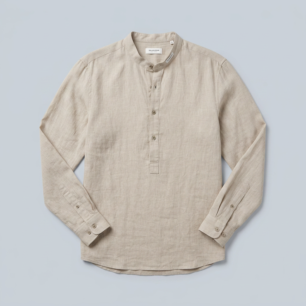Maqiato | Men's Relaxed Linen Collarless Shirt