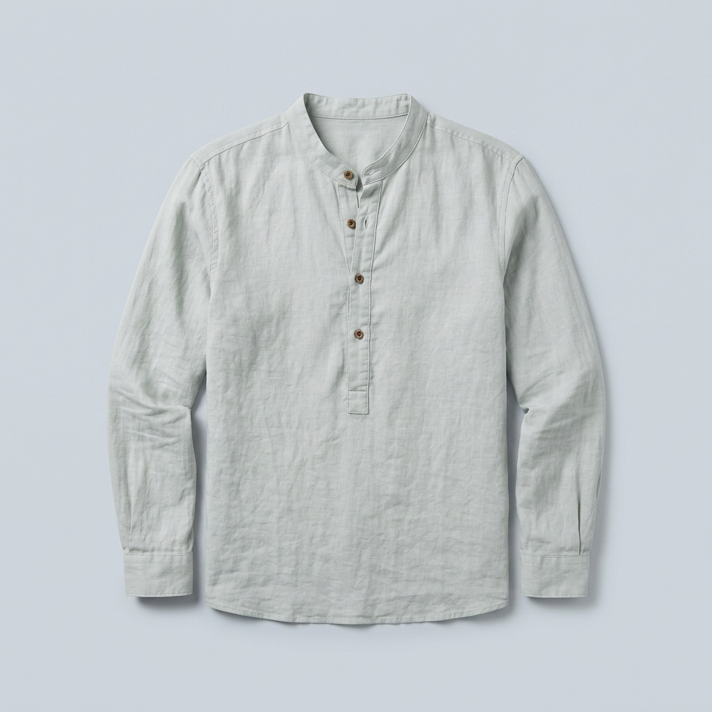 Maqiato | Men's Relaxed Linen Collarless Shirt