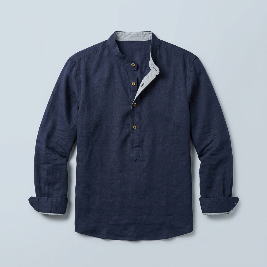 Maqiato | Men's Relaxed Linen Collarless Shirt