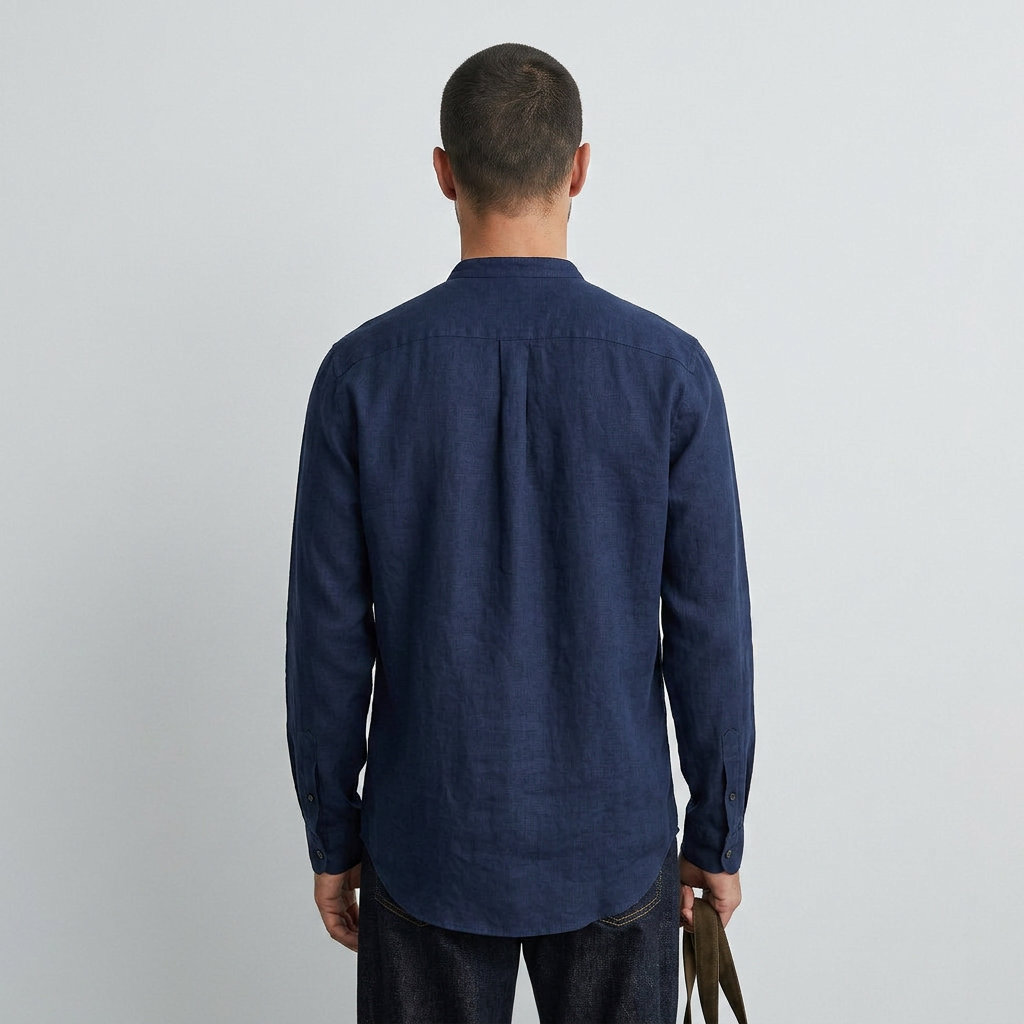 Maqiato | Men's Relaxed Linen Collarless Shirt