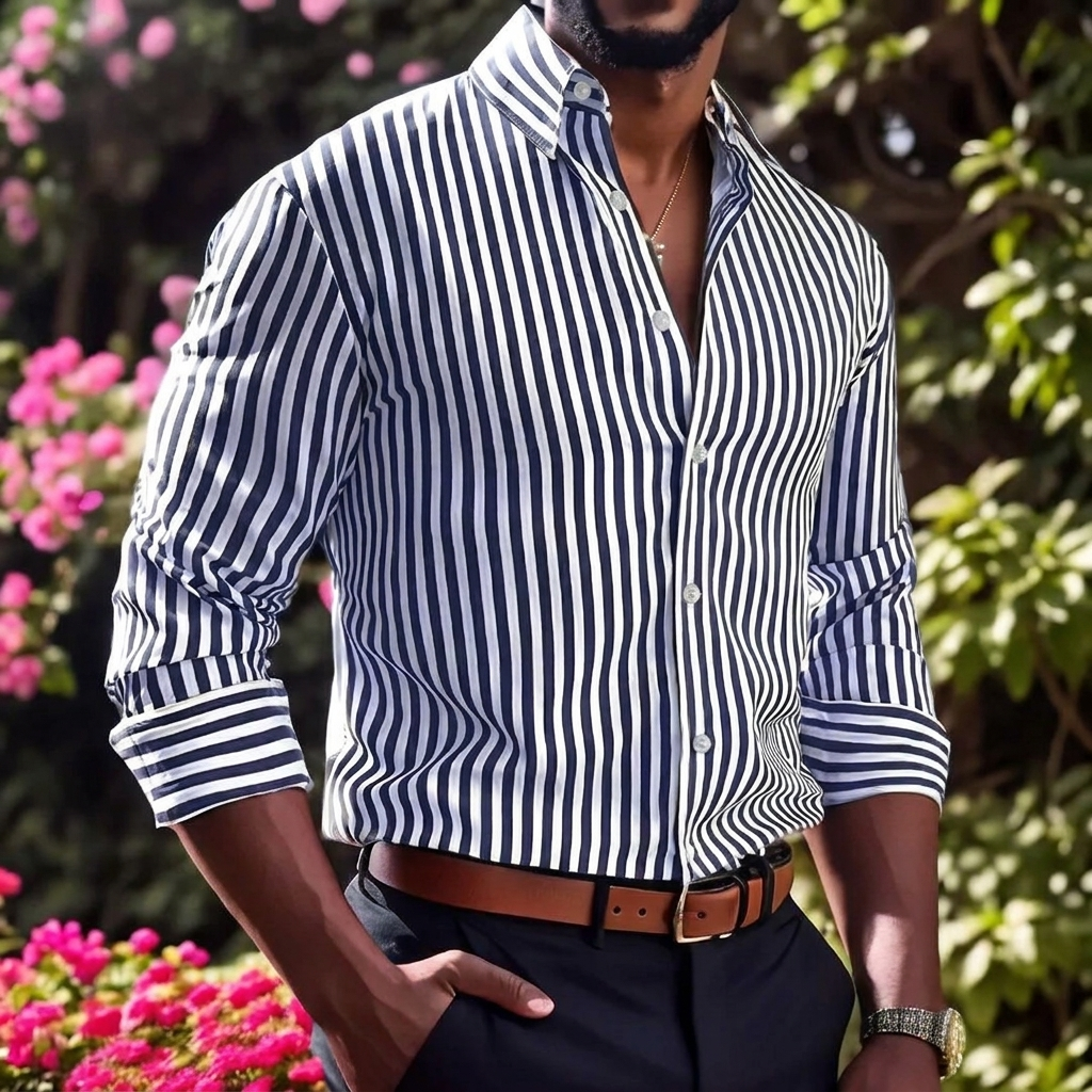 Stripe Printed Long Sleeve Shirt for Men