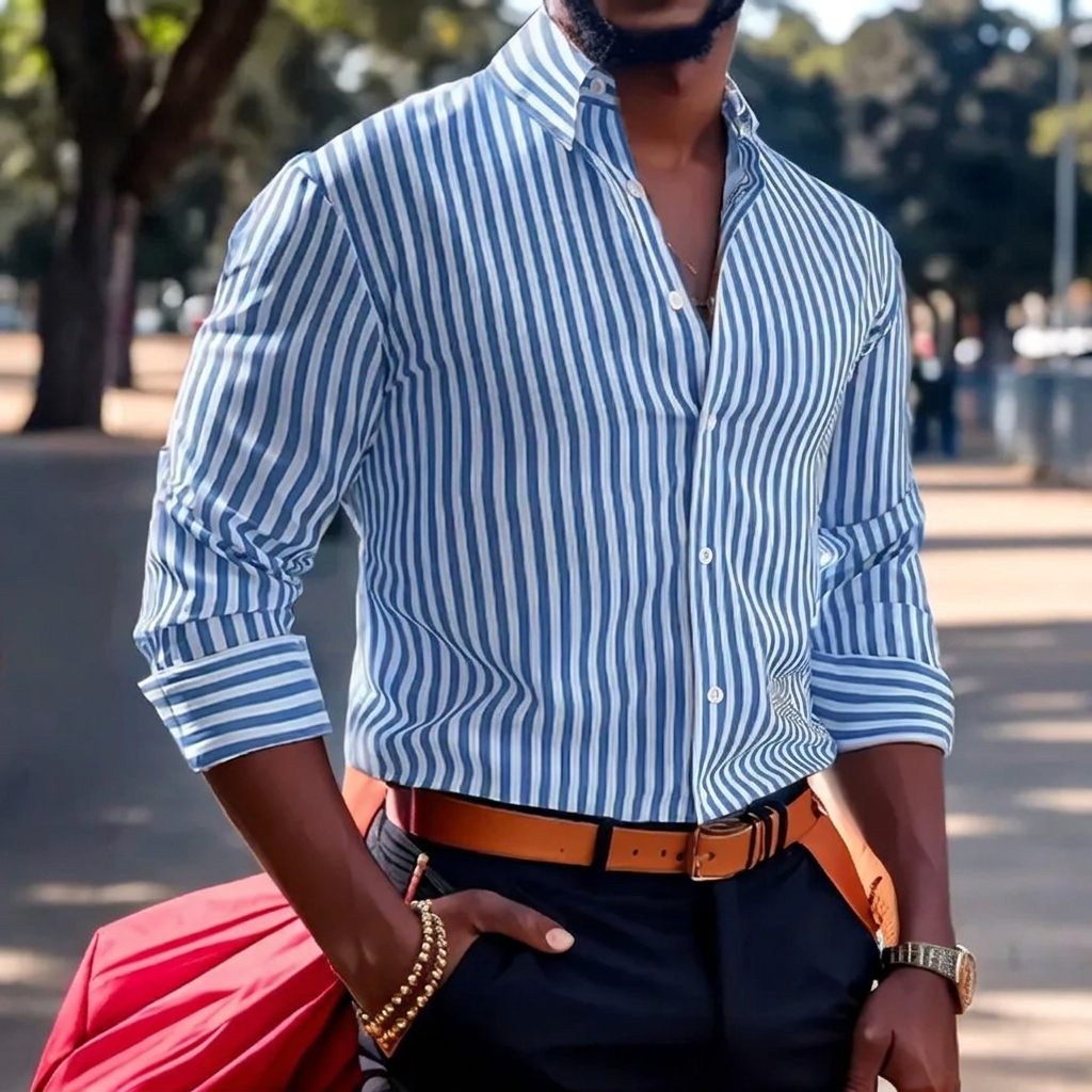 Stripe Printed Long Sleeve Shirt for Men
