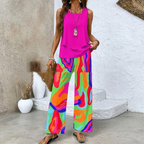 Women’s Sleeveless Two Piece Print Suit