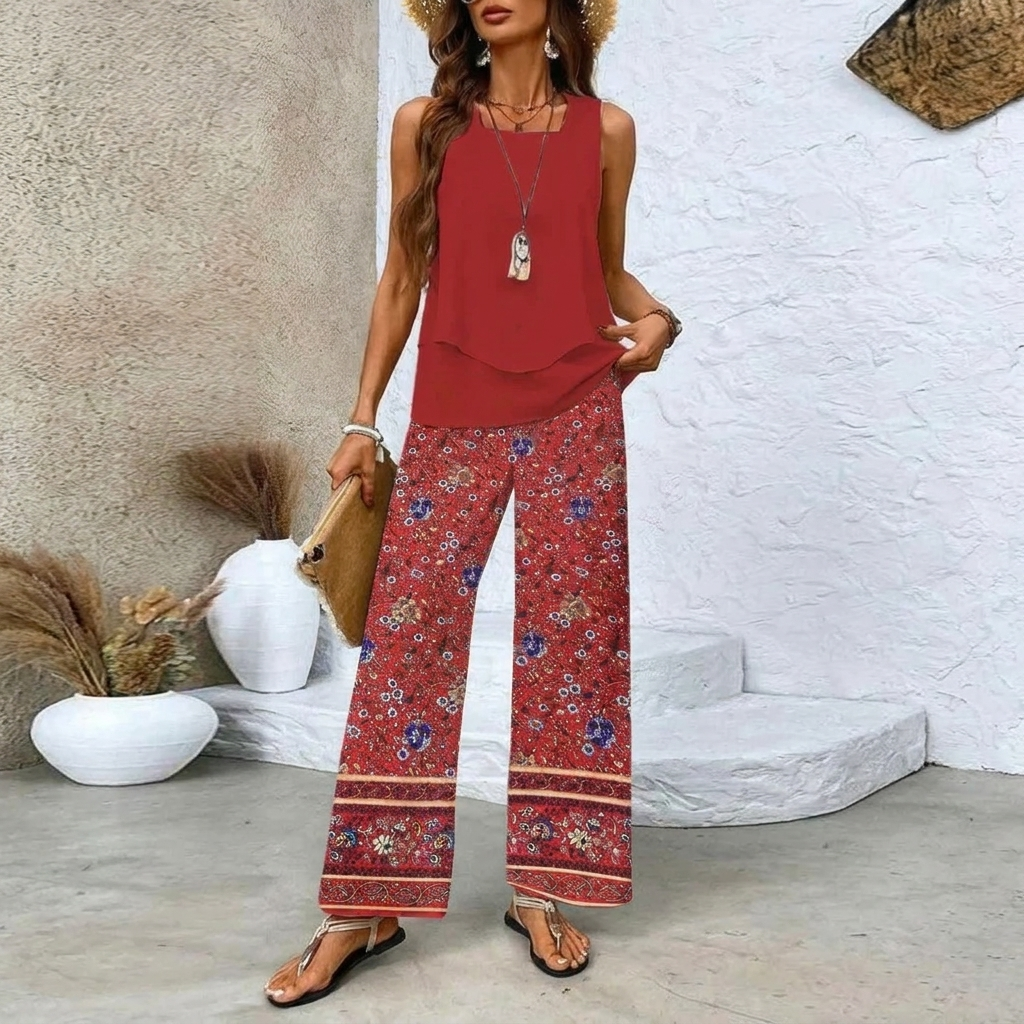 Women’s Sleeveless Two Piece Print Suit