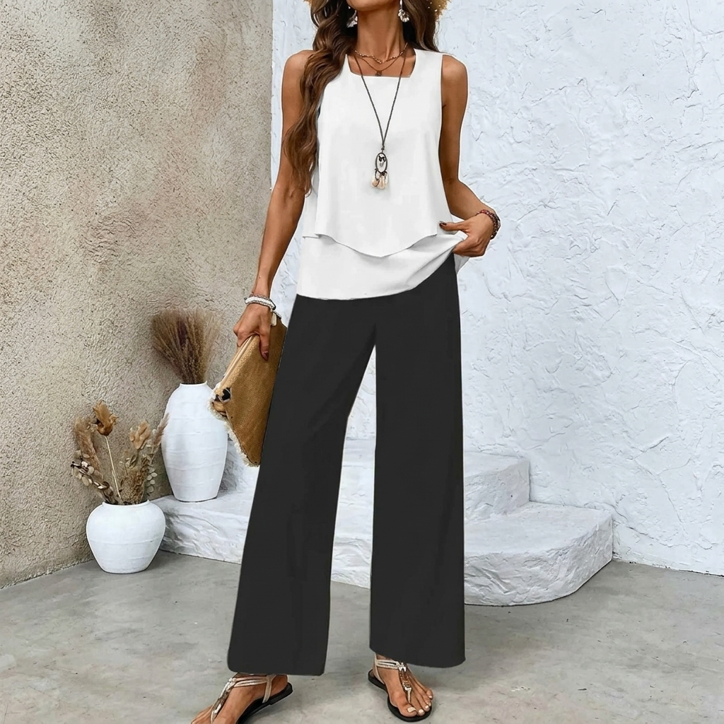 Women’s Sleeveless Two Piece Print Suit