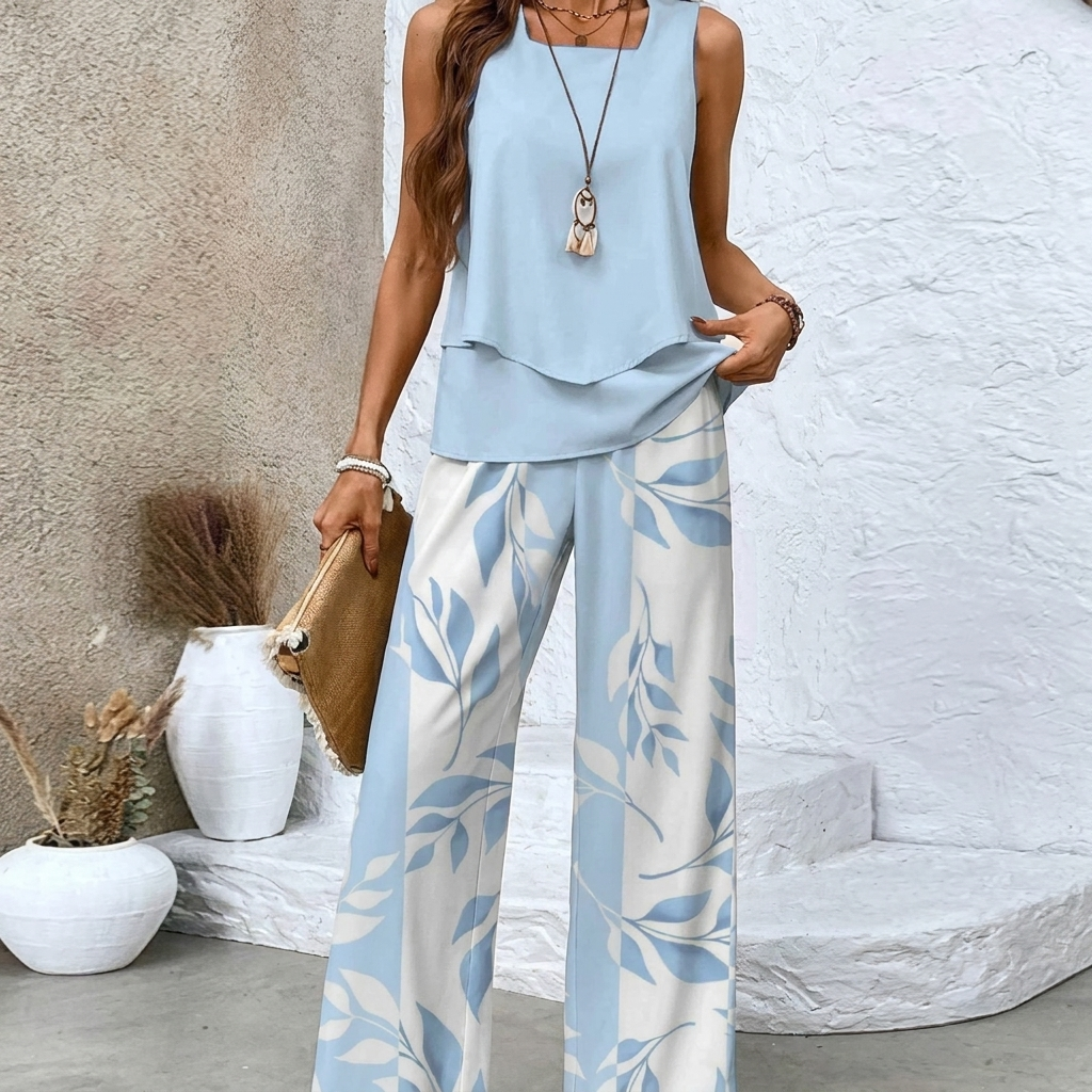 Women’s Sleeveless Two Piece Print Suit