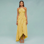 Ruffled Pleated Halterneck Dress