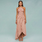 Ruffled Pleated Halterneck Dress