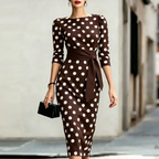 Classic Polka Dot Belted Bodycon Midi Dress