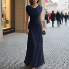 Sophisticated Off-Shoulder Pleated Gown