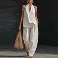 Modern Casual V-Neck Halter & Straight Pants Set