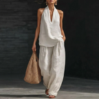 Modern Casual V-Neck Halter & Straight Pants Set