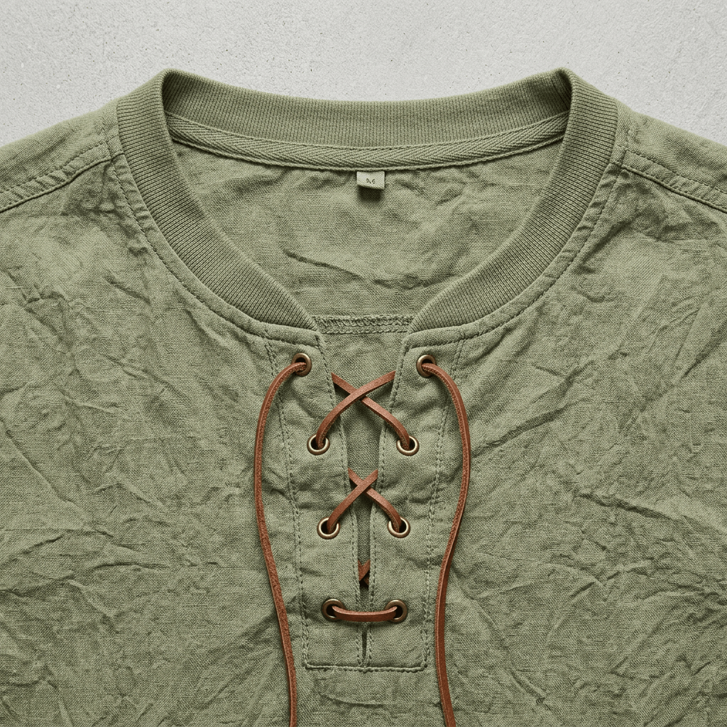 Maqiato | Men's Relaxed Linen-Blend Lace-Up Shirt