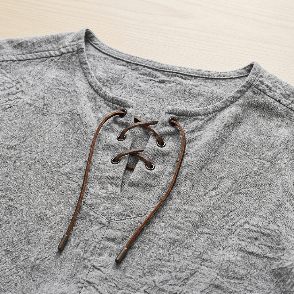 Maqiato | Men's Relaxed Linen-Blend Lace-Up Shirt