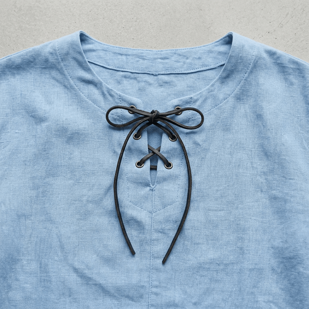 Maqiato | Men's Relaxed Linen-Blend Lace-Up Shirt