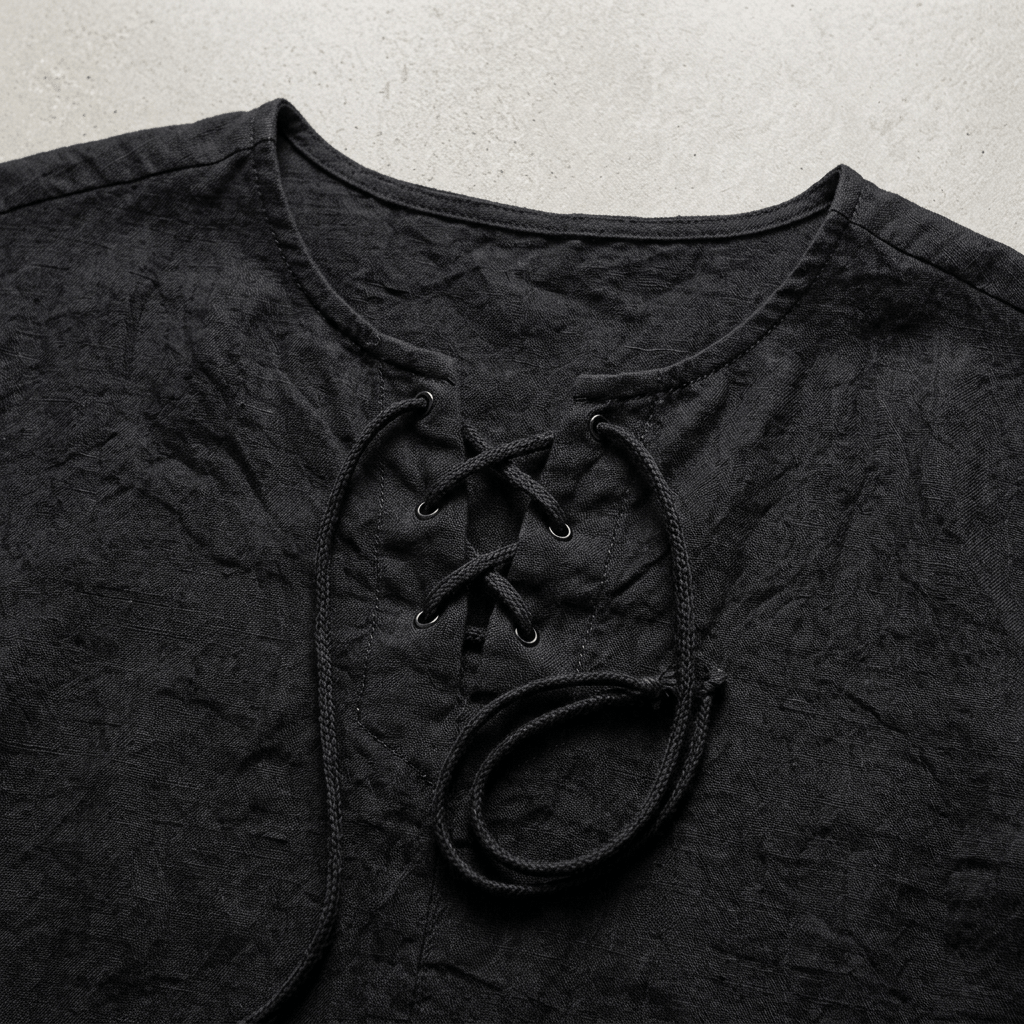 Maqiato | Men's Relaxed Linen-Blend Lace-Up Shirt