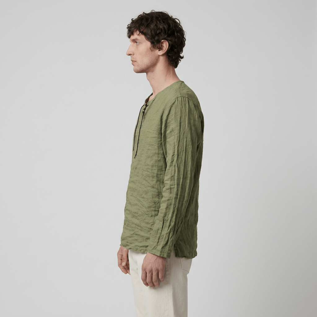 Maqiato | Men's Relaxed Linen-Blend Lace-Up Shirt