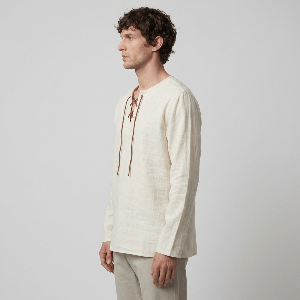 Maqiato | Men's Relaxed Linen-Blend Lace-Up Shirt