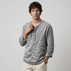 Maqiato | Men's Relaxed Linen-Blend Lace-Up Shirt