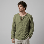 Maqiato | Men's Relaxed Linen-Blend Lace-Up Shirt