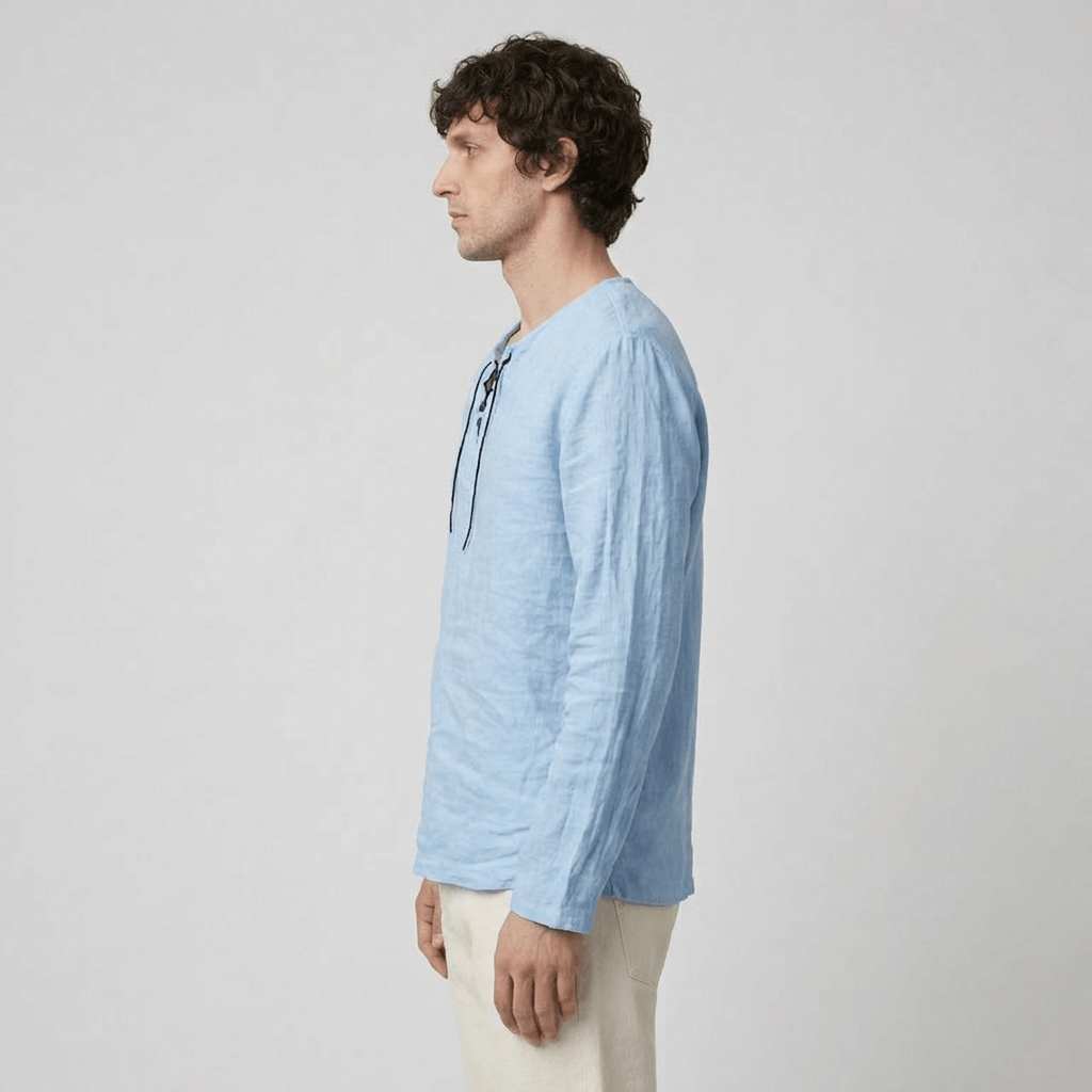 Maqiato | Men's Relaxed Linen-Blend Lace-Up Shirt