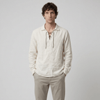 Maqiato | Men's Relaxed Linen-Blend Lace-Up Shirt