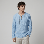 Maqiato | Men's Relaxed Linen-Blend Lace-Up Shirt