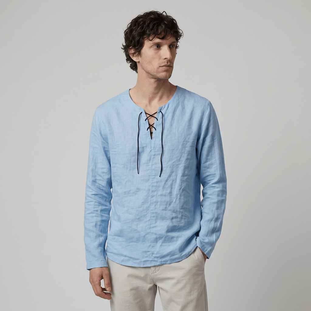 Maqiato | Men's Relaxed Linen-Blend Lace-Up Shirt