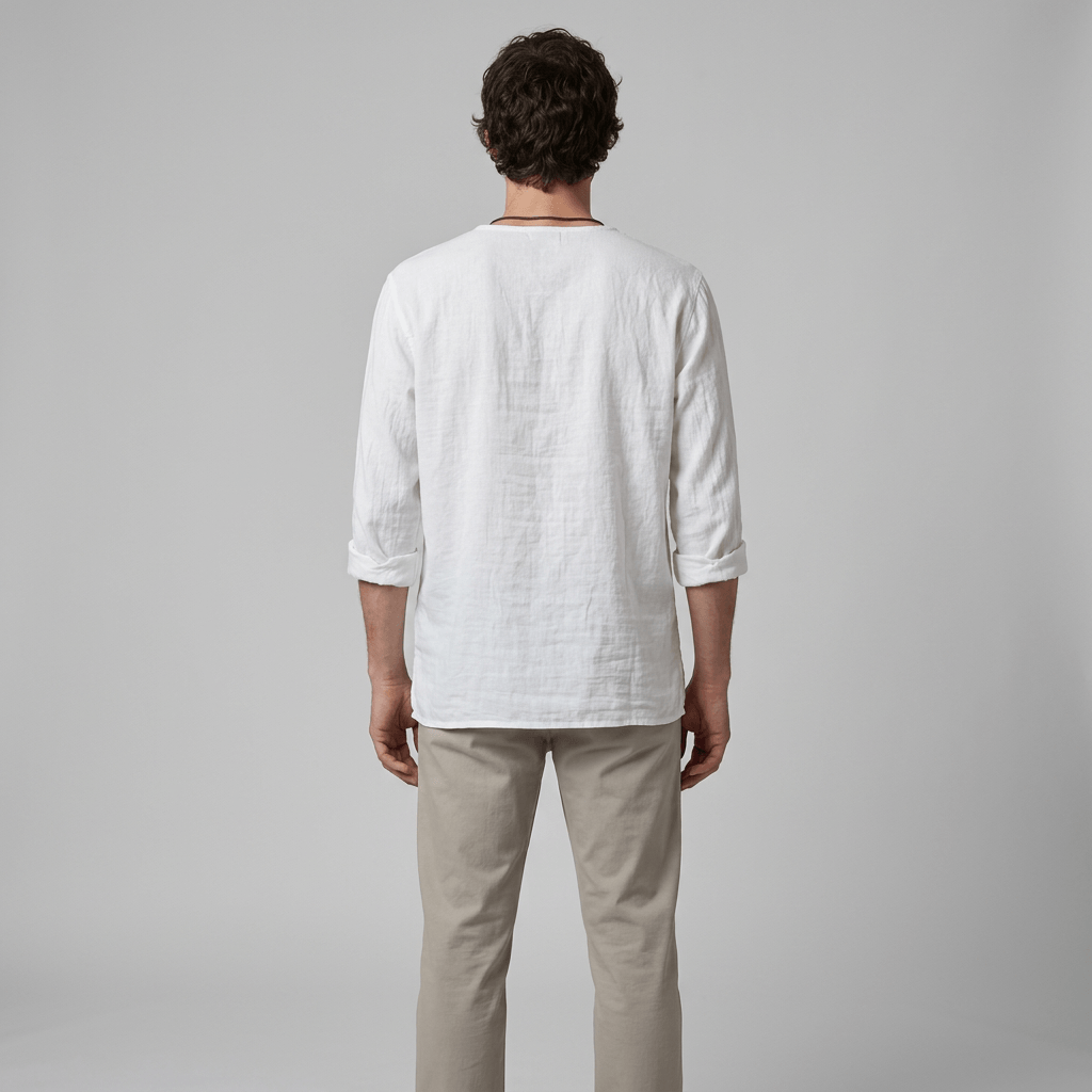 Maqiato | Men's Relaxed Linen-Blend Lace-Up Shirt