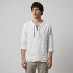 Maqiato | Men's Relaxed Linen-Blend Lace-Up Shirt