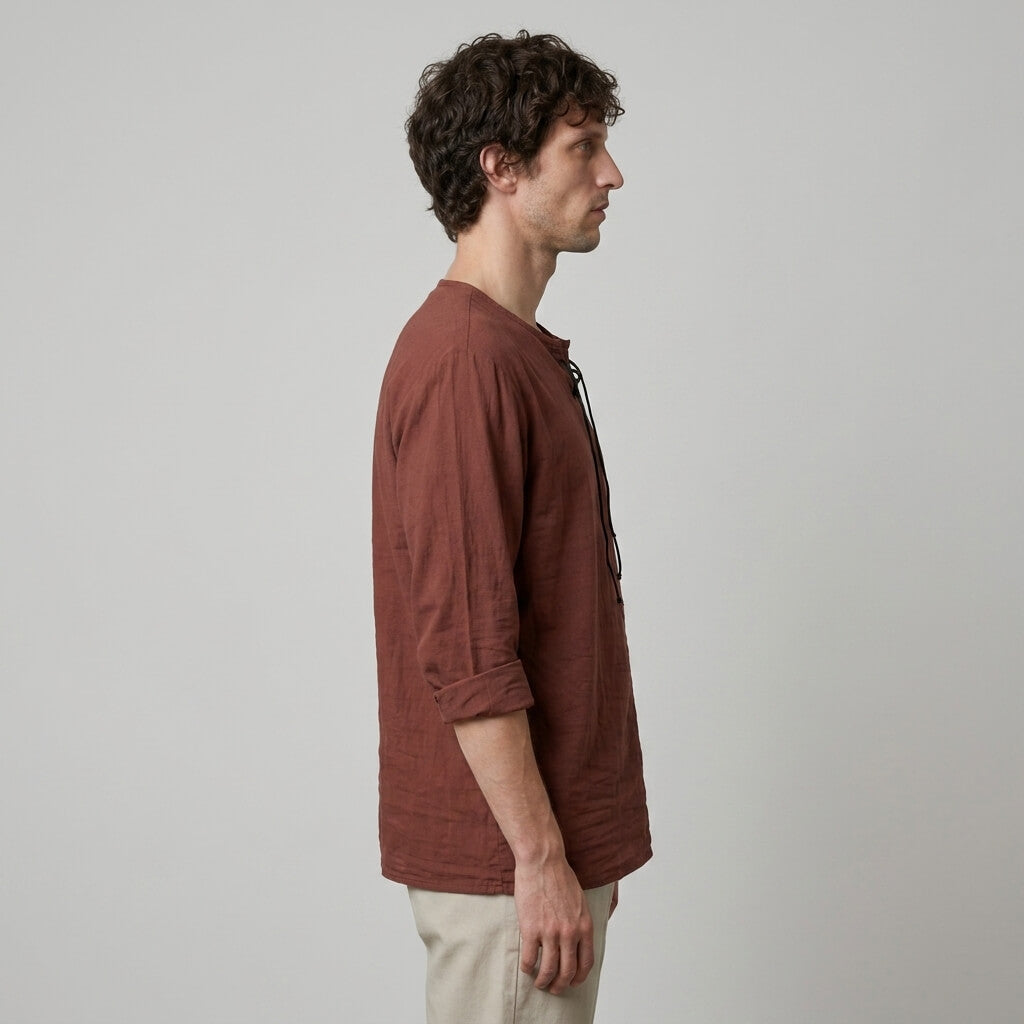 Maqiato | Men's Relaxed Linen-Blend Lace-Up Shirt