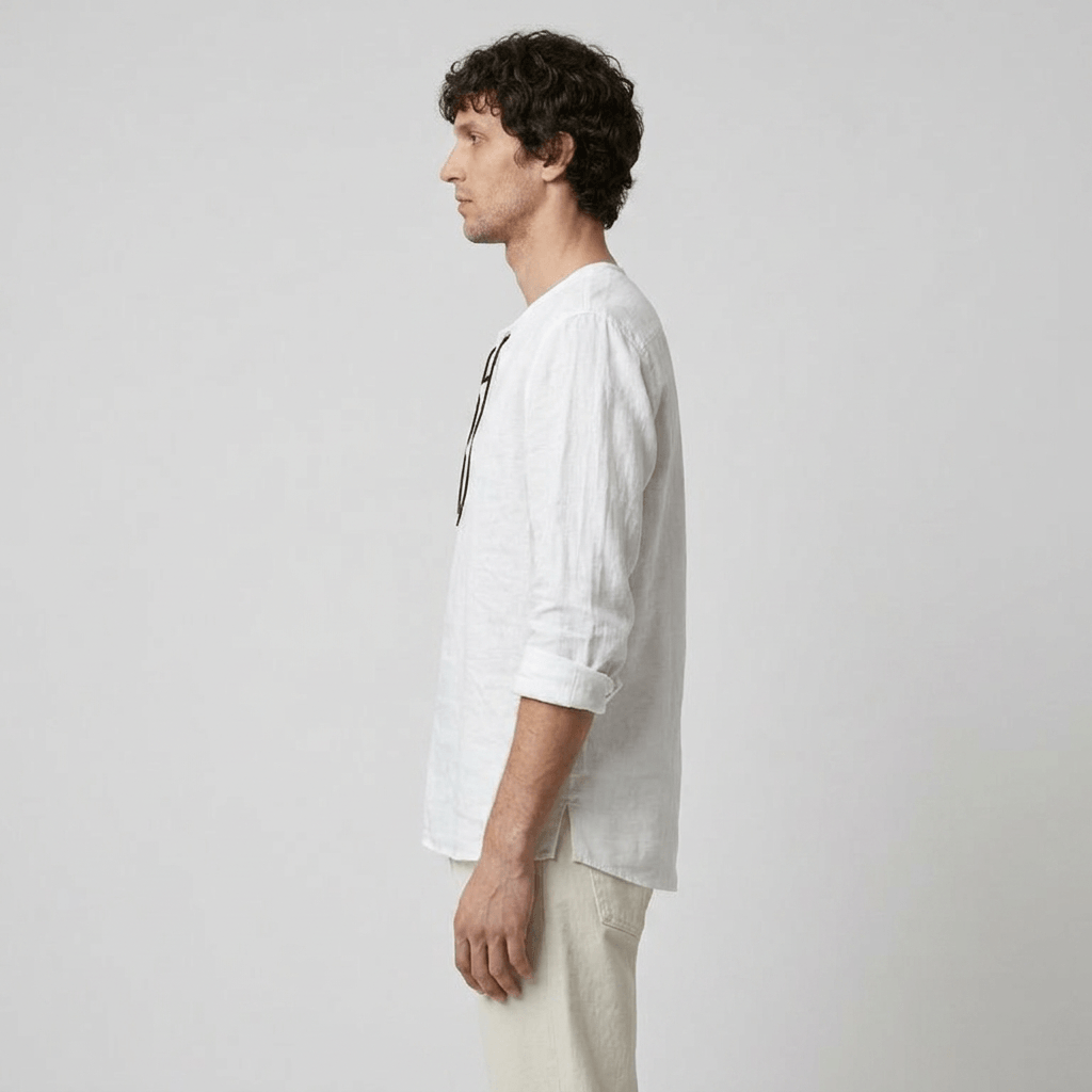 Maqiato | Men's Relaxed Linen-Blend Lace-Up Shirt