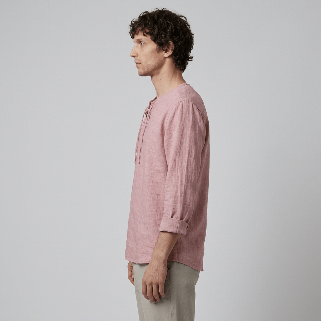 Maqiato | Men's Relaxed Linen-Blend Lace-Up Shirt