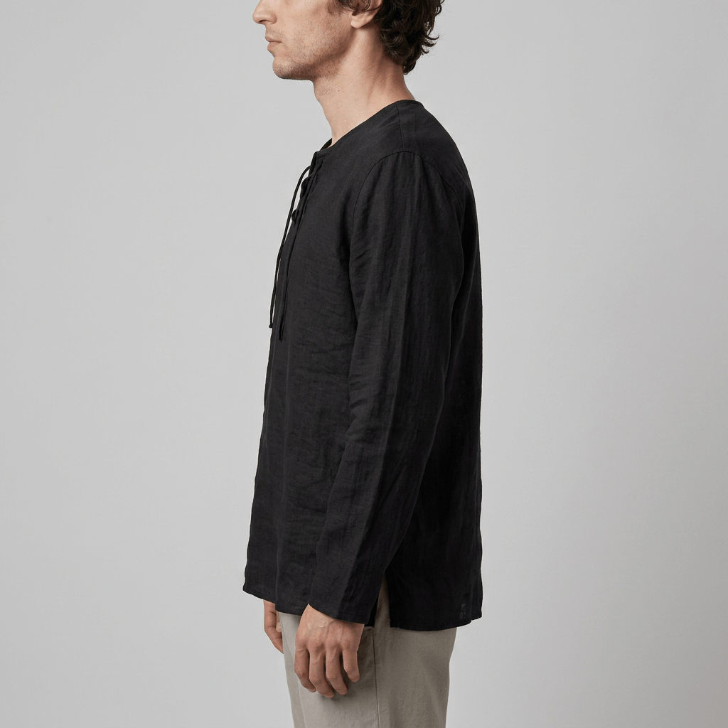 Maqiato | Men's Relaxed Linen-Blend Lace-Up Shirt